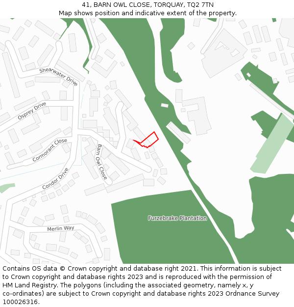 41, BARN OWL CLOSE, TORQUAY, TQ2 7TN: Location map and indicative extent of plot