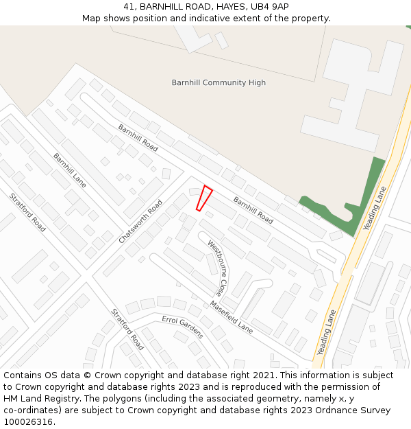 41, BARNHILL ROAD, HAYES, UB4 9AP: Location map and indicative extent of plot