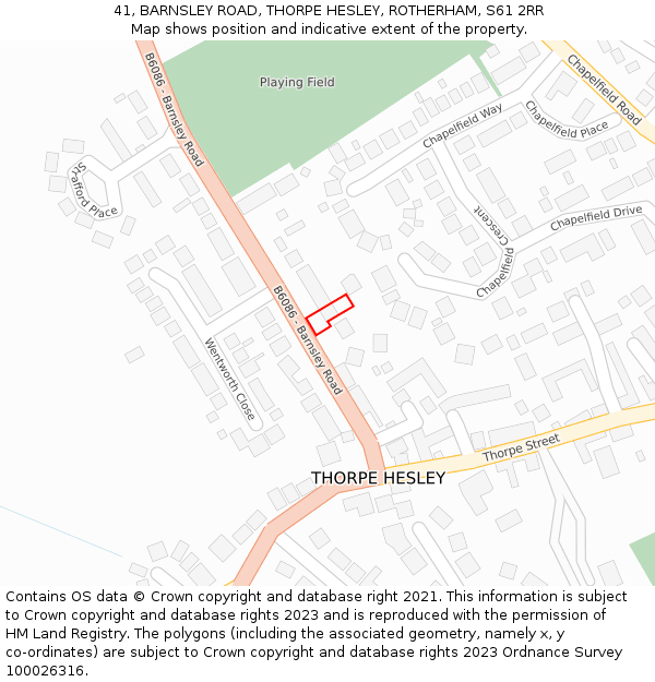 41, BARNSLEY ROAD, THORPE HESLEY, ROTHERHAM, S61 2RR: Location map and indicative extent of plot