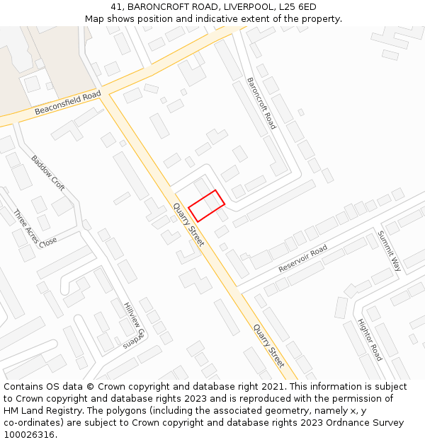 41, BARONCROFT ROAD, LIVERPOOL, L25 6ED: Location map and indicative extent of plot