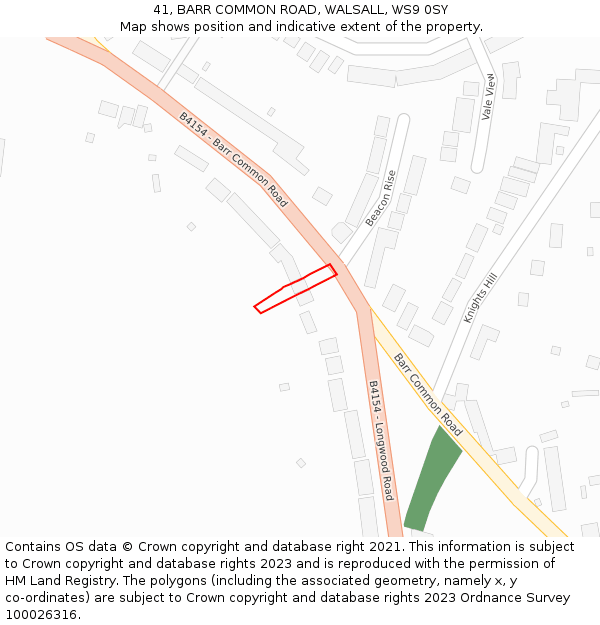 41, BARR COMMON ROAD, WALSALL, WS9 0SY: Location map and indicative extent of plot