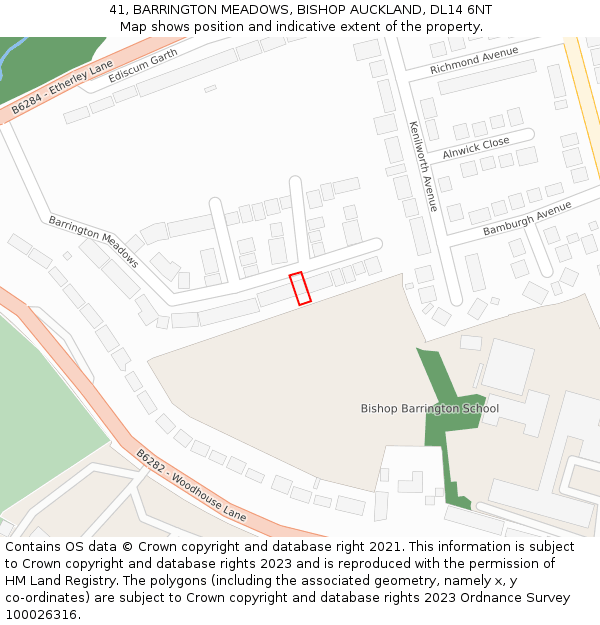 41, BARRINGTON MEADOWS, BISHOP AUCKLAND, DL14 6NT: Location map and indicative extent of plot