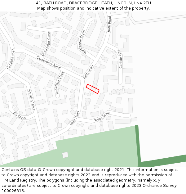 41, BATH ROAD, BRACEBRIDGE HEATH, LINCOLN, LN4 2TU: Location map and indicative extent of plot