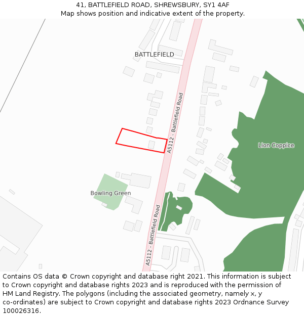 41, BATTLEFIELD ROAD, SHREWSBURY, SY1 4AF: Location map and indicative extent of plot