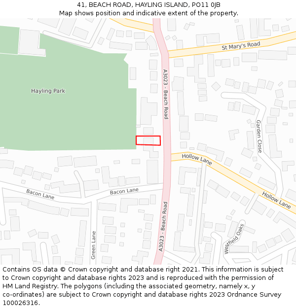 41, BEACH ROAD, HAYLING ISLAND, PO11 0JB: Location map and indicative extent of plot