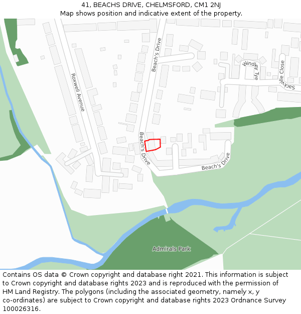 41, BEACHS DRIVE, CHELMSFORD, CM1 2NJ: Location map and indicative extent of plot