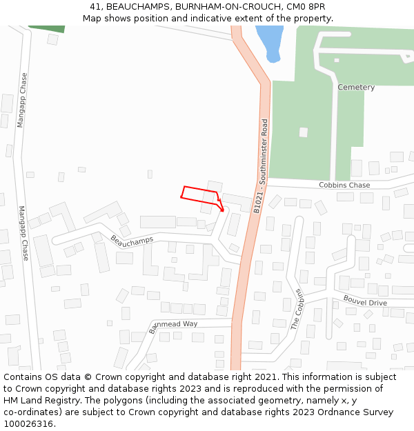 41, BEAUCHAMPS, BURNHAM-ON-CROUCH, CM0 8PR: Location map and indicative extent of plot