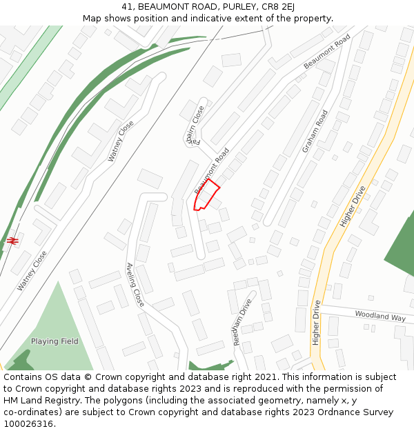 41, BEAUMONT ROAD, PURLEY, CR8 2EJ: Location map and indicative extent of plot