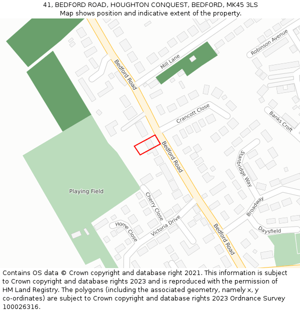 41, BEDFORD ROAD, HOUGHTON CONQUEST, BEDFORD, MK45 3LS: Location map and indicative extent of plot
