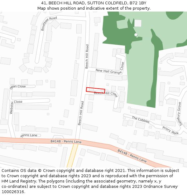 41, BEECH HILL ROAD, SUTTON COLDFIELD, B72 1BY: Location map and indicative extent of plot