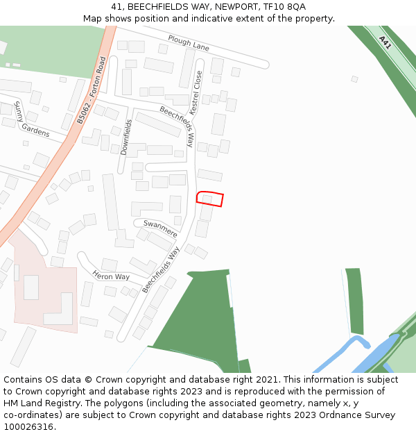 41, BEECHFIELDS WAY, NEWPORT, TF10 8QA: Location map and indicative extent of plot