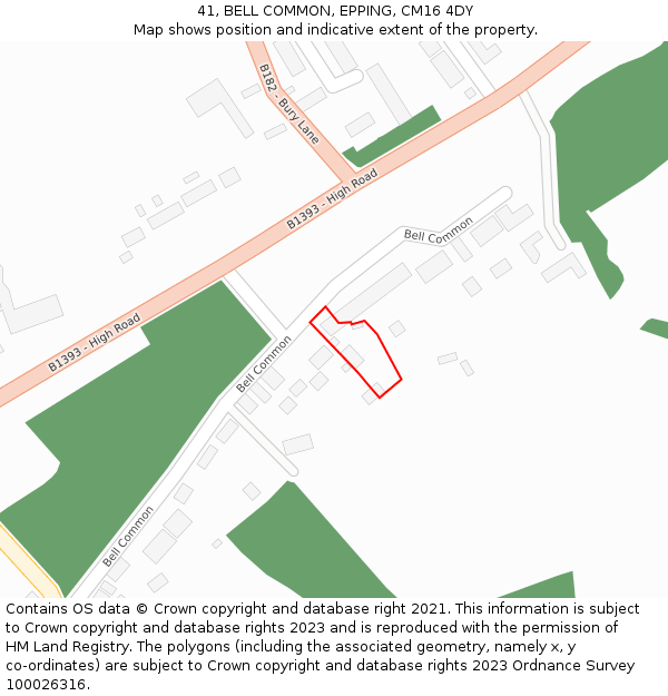 41, BELL COMMON, EPPING, CM16 4DY: Location map and indicative extent of plot