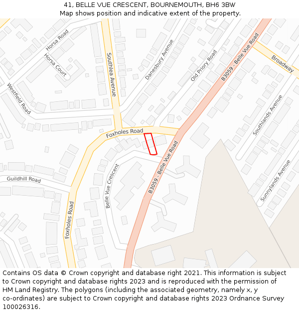 41, BELLE VUE CRESCENT, BOURNEMOUTH, BH6 3BW: Location map and indicative extent of plot