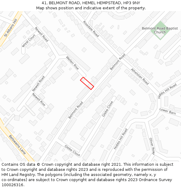 41, BELMONT ROAD, HEMEL HEMPSTEAD, HP3 9NY: Location map and indicative extent of plot