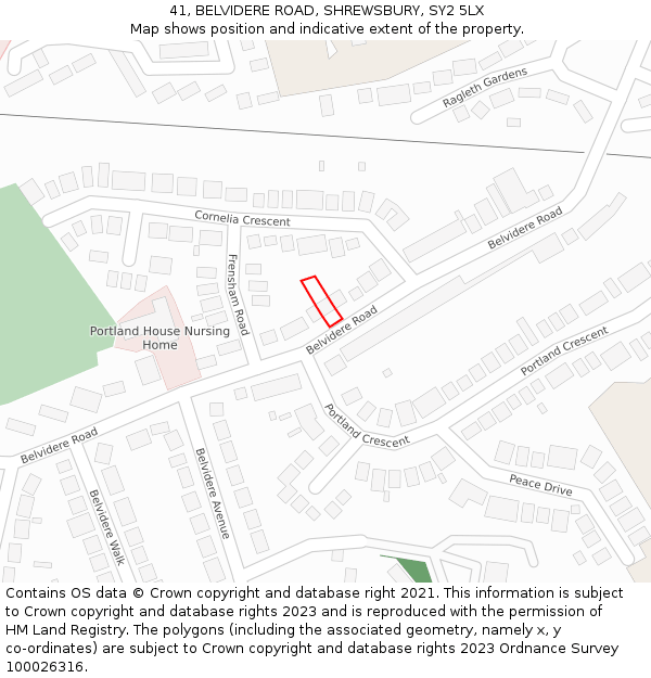 41, BELVIDERE ROAD, SHREWSBURY, SY2 5LX: Location map and indicative extent of plot