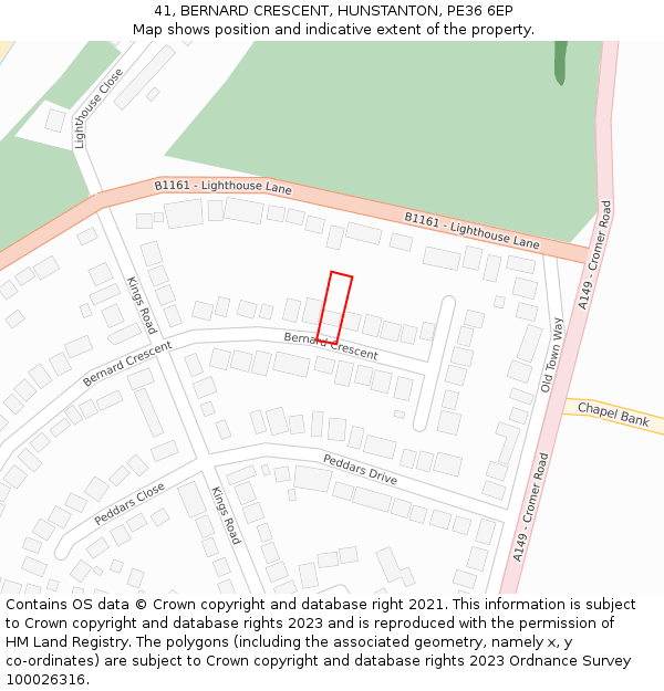 41, BERNARD CRESCENT, HUNSTANTON, PE36 6EP: Location map and indicative extent of plot