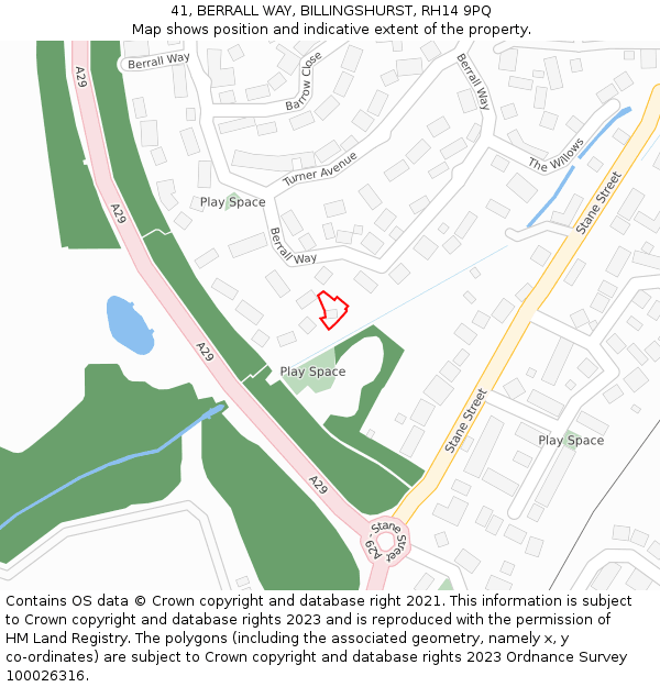 41, BERRALL WAY, BILLINGSHURST, RH14 9PQ: Location map and indicative extent of plot