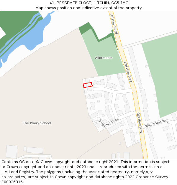 41, BESSEMER CLOSE, HITCHIN, SG5 1AG: Location map and indicative extent of plot