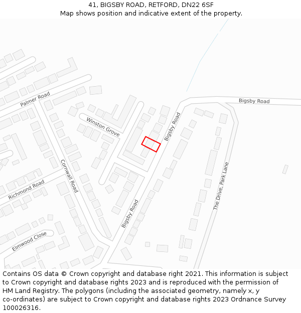 41, BIGSBY ROAD, RETFORD, DN22 6SF: Location map and indicative extent of plot