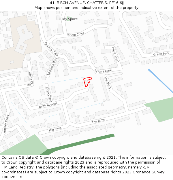 41, BIRCH AVENUE, CHATTERIS, PE16 6JJ: Location map and indicative extent of plot