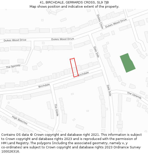 41, BIRCHDALE, GERRARDS CROSS, SL9 7JB: Location map and indicative extent of plot