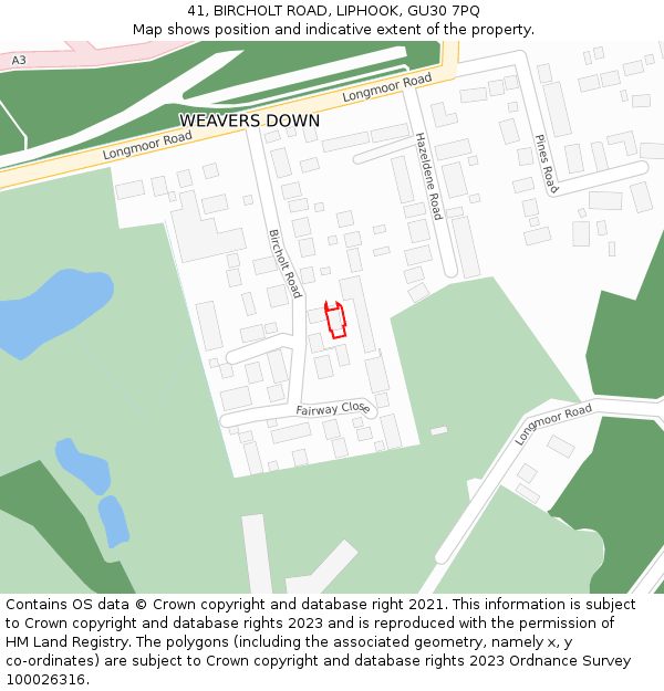 41, BIRCHOLT ROAD, LIPHOOK, GU30 7PQ: Location map and indicative extent of plot