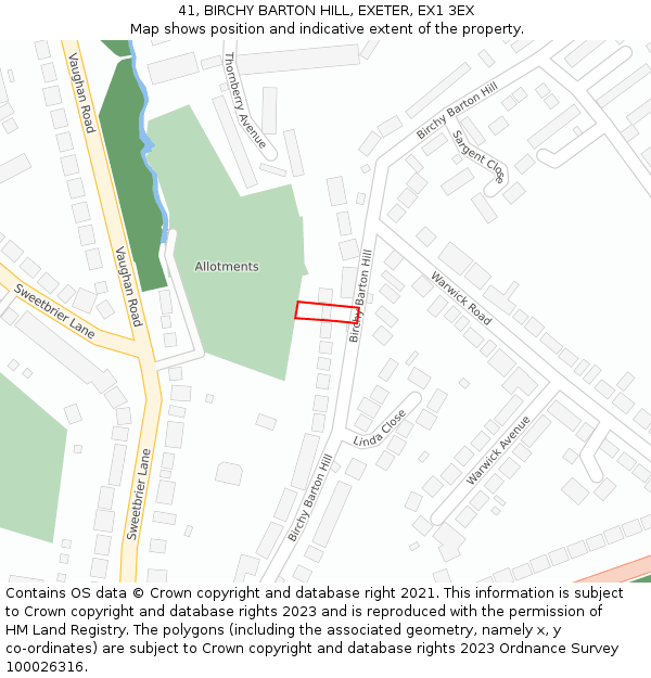 41, BIRCHY BARTON HILL, EXETER, EX1 3EX: Location map and indicative extent of plot