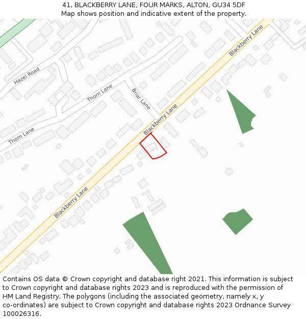 41, BLACKBERRY LANE, FOUR MARKS, ALTON, GU34 5DF: Location map and indicative extent of plot