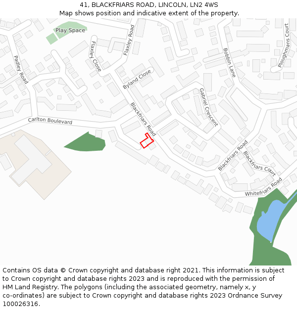 41, BLACKFRIARS ROAD, LINCOLN, LN2 4WS: Location map and indicative extent of plot
