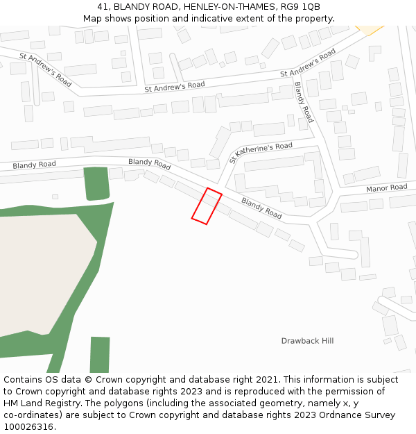 41, BLANDY ROAD, HENLEY-ON-THAMES, RG9 1QB: Location map and indicative extent of plot