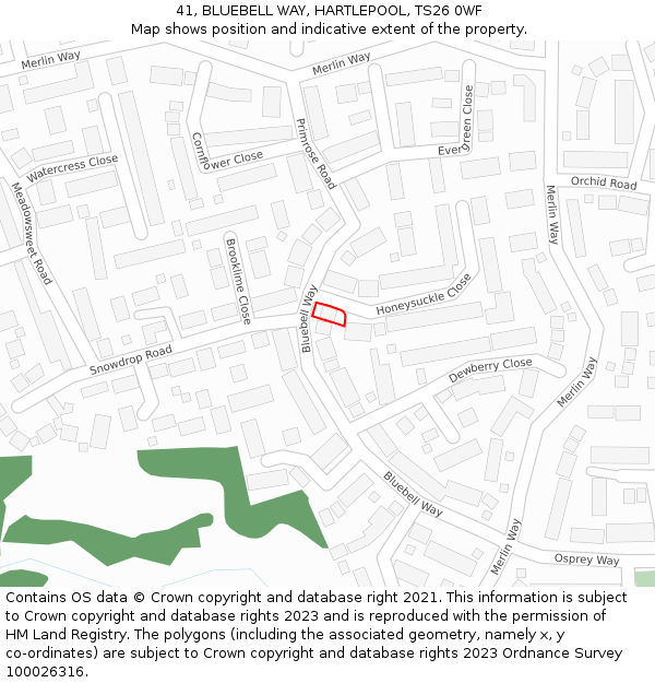 41, BLUEBELL WAY, HARTLEPOOL, TS26 0WF: Location map and indicative extent of plot