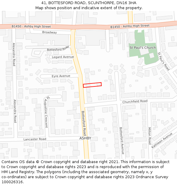 41, BOTTESFORD ROAD, SCUNTHORPE, DN16 3HA: Location map and indicative extent of plot