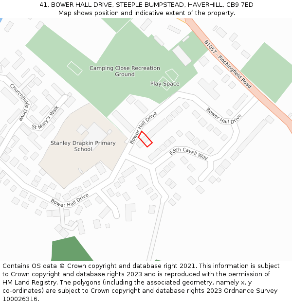 41, BOWER HALL DRIVE, STEEPLE BUMPSTEAD, HAVERHILL, CB9 7ED: Location map and indicative extent of plot