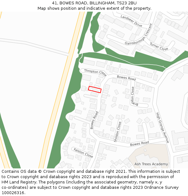 41, BOWES ROAD, BILLINGHAM, TS23 2BU: Location map and indicative extent of plot