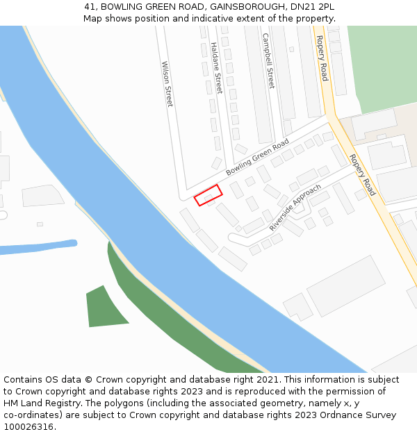 41, BOWLING GREEN ROAD, GAINSBOROUGH, DN21 2PL: Location map and indicative extent of plot