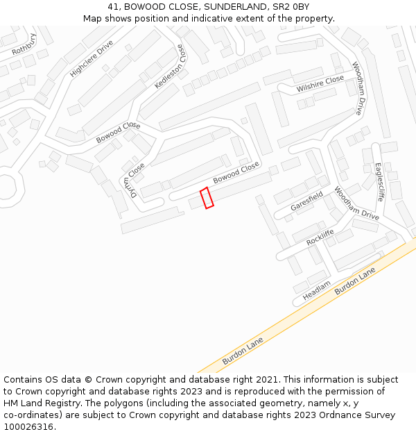 41, BOWOOD CLOSE, SUNDERLAND, SR2 0BY: Location map and indicative extent of plot