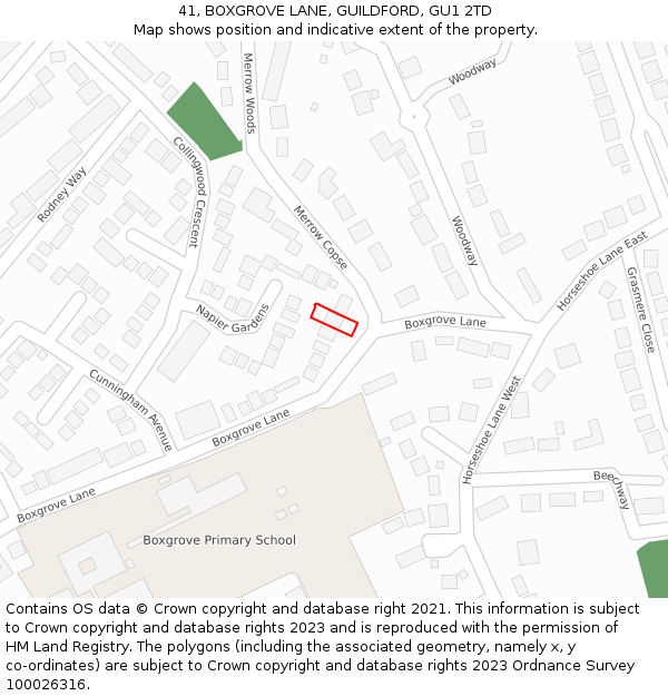 41, BOXGROVE LANE, GUILDFORD, GU1 2TD: Location map and indicative extent of plot