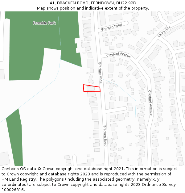 41, BRACKEN ROAD, FERNDOWN, BH22 9PD: Location map and indicative extent of plot