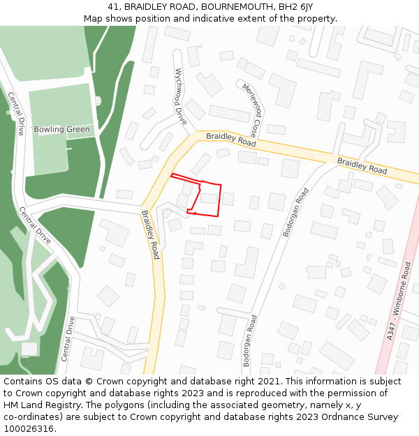 41, BRAIDLEY ROAD, BOURNEMOUTH, BH2 6JY: Location map and indicative extent of plot