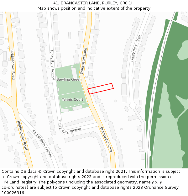 41, BRANCASTER LANE, PURLEY, CR8 1HJ: Location map and indicative extent of plot