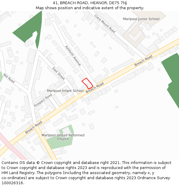 41, BREACH ROAD, HEANOR, DE75 7NJ: Location map and indicative extent of plot