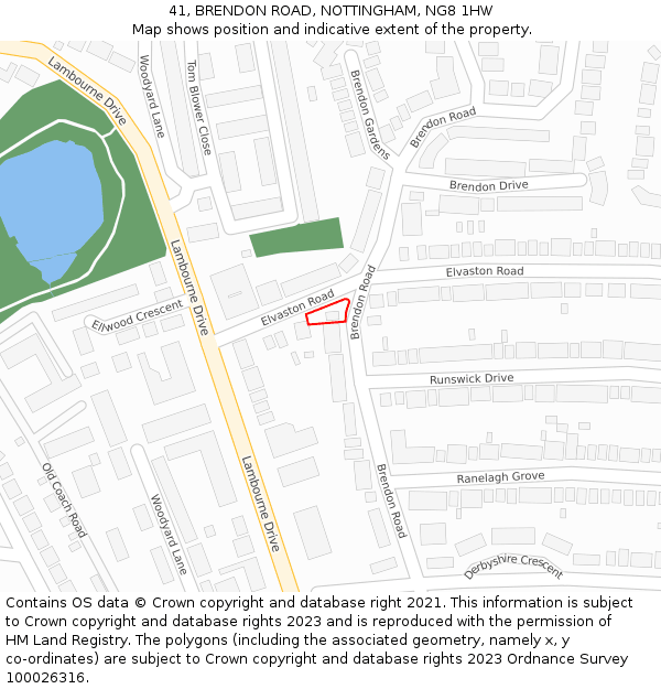 41, BRENDON ROAD, NOTTINGHAM, NG8 1HW: Location map and indicative extent of plot