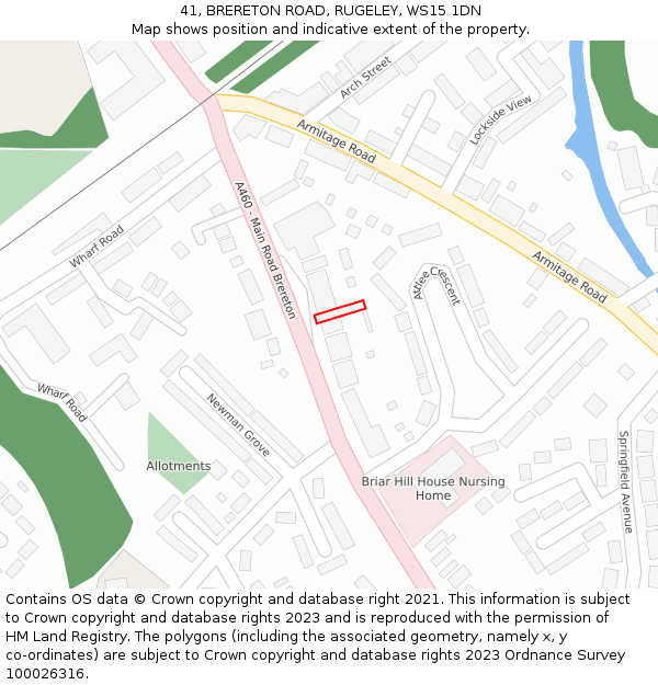 41, BRERETON ROAD, RUGELEY, WS15 1DN: Location map and indicative extent of plot