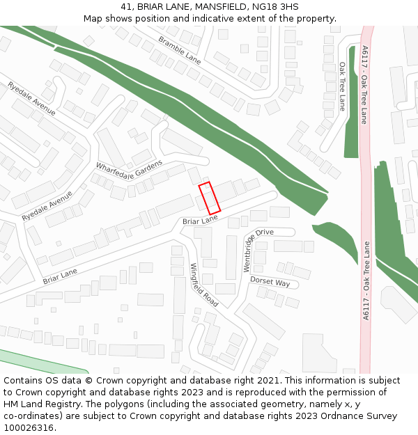 41, BRIAR LANE, MANSFIELD, NG18 3HS: Location map and indicative extent of plot