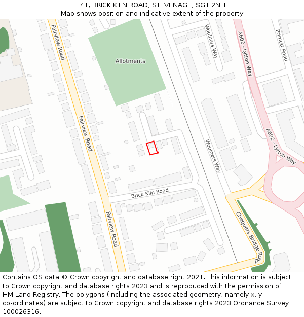 41, BRICK KILN ROAD, STEVENAGE, SG1 2NH: Location map and indicative extent of plot