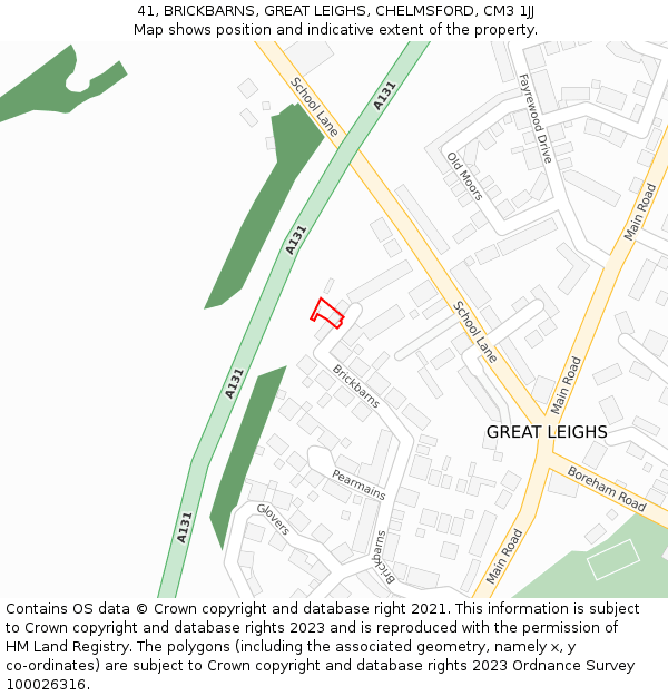 41, BRICKBARNS, GREAT LEIGHS, CHELMSFORD, CM3 1JJ: Location map and indicative extent of plot