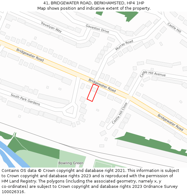 41, BRIDGEWATER ROAD, BERKHAMSTED, HP4 1HP: Location map and indicative extent of plot