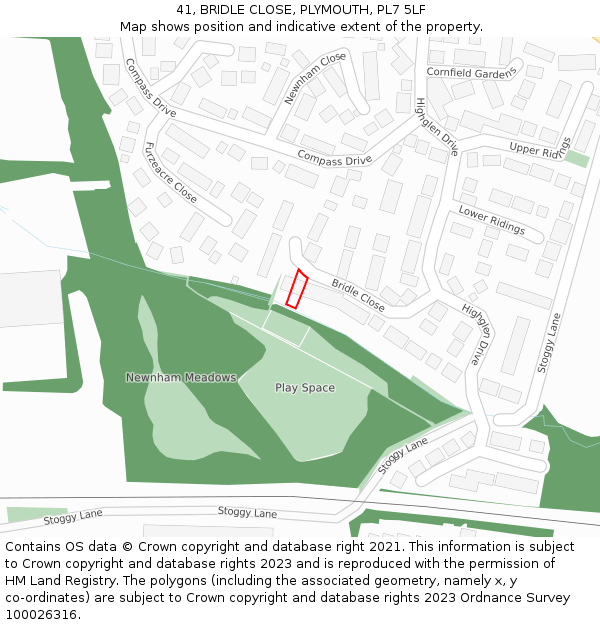 41, BRIDLE CLOSE, PLYMOUTH, PL7 5LF: Location map and indicative extent of plot