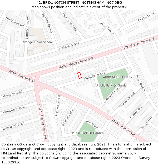 41, BRIDLINGTON STREET, NOTTINGHAM, NG7 5BG: Location map and indicative extent of plot