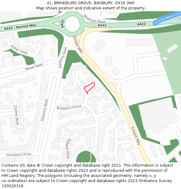 41, BRINKBURN GROVE, BANBURY, OX16 3WX: Location map and indicative extent of plot